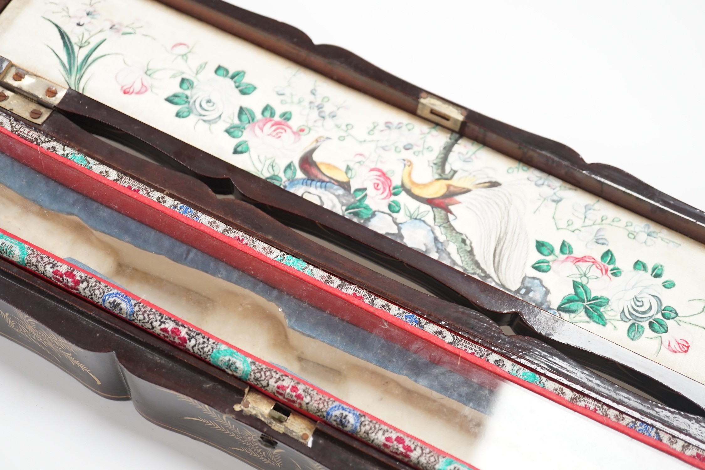 A 19th century Chinese export lacquer fan case, 40.5cm